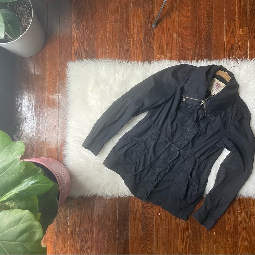 Y2K Coquette  Black Zip Up Jacket Lightweight with Ruffles